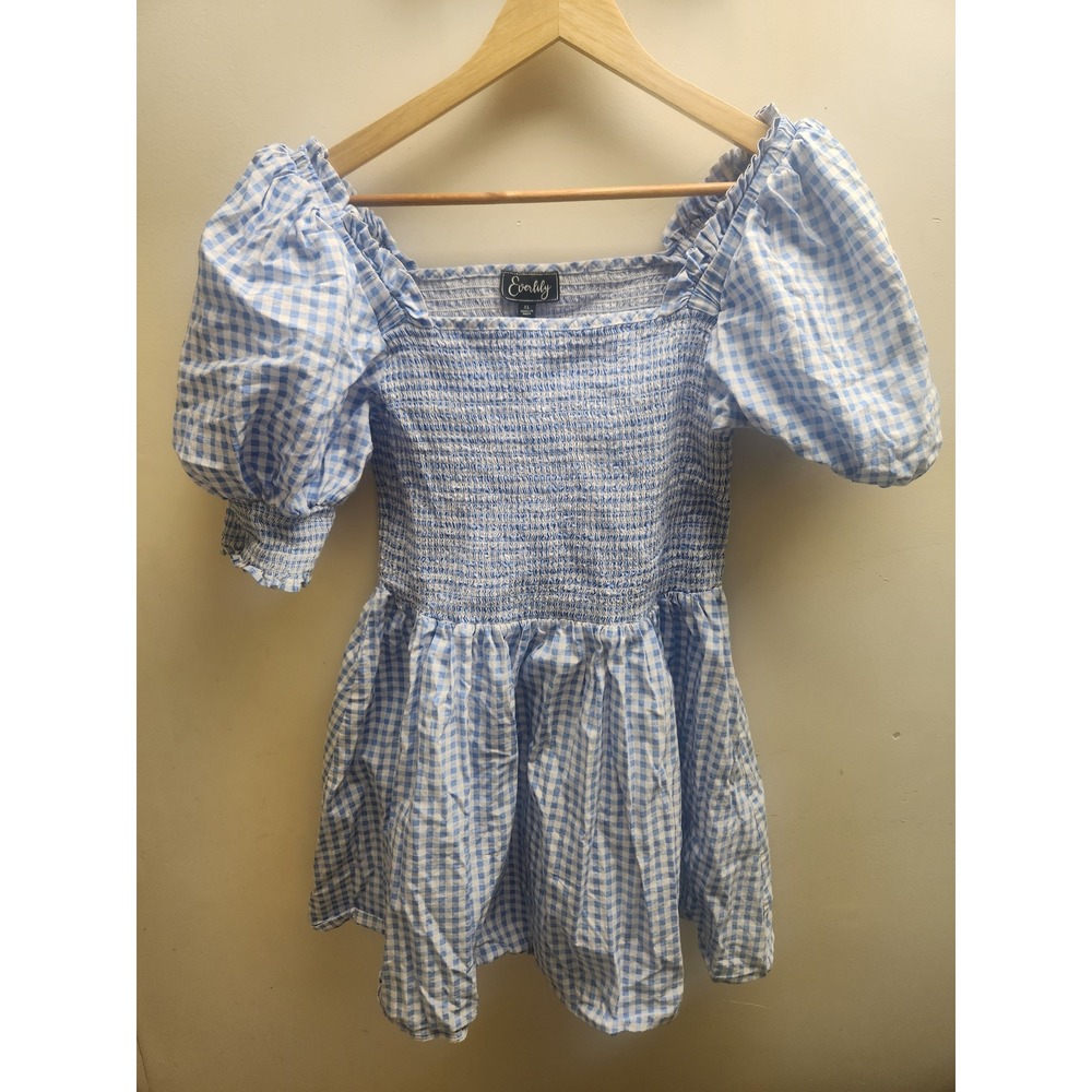 Everlily Blue Gingham Smocked Puff Sleeve Mini Dress Womens XL  Cottagecore